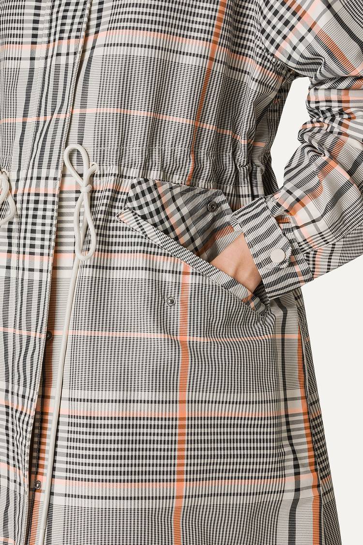 Oof Wear PARKA LUNGO OVER IN NYLON MEMORY CON DISEGNO CHECK 9211 - ARANCIO/CREMA Spedizione Gratuita