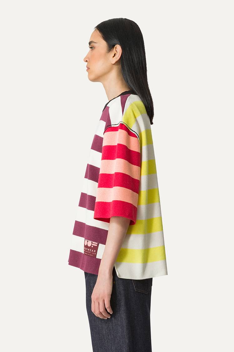 Oof Wear T-SHIRT A RIGHE COLORATE IN COTONE 4055 - PANNA/BORDEAUX Consegna Veloce
