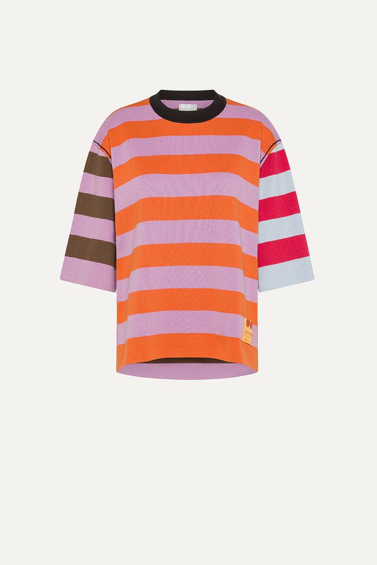 Oof Wear T-SHIRT A RIGHE COLORATE IN COTONE 4055 - LILLA/ARANCIO Promozione Limitata