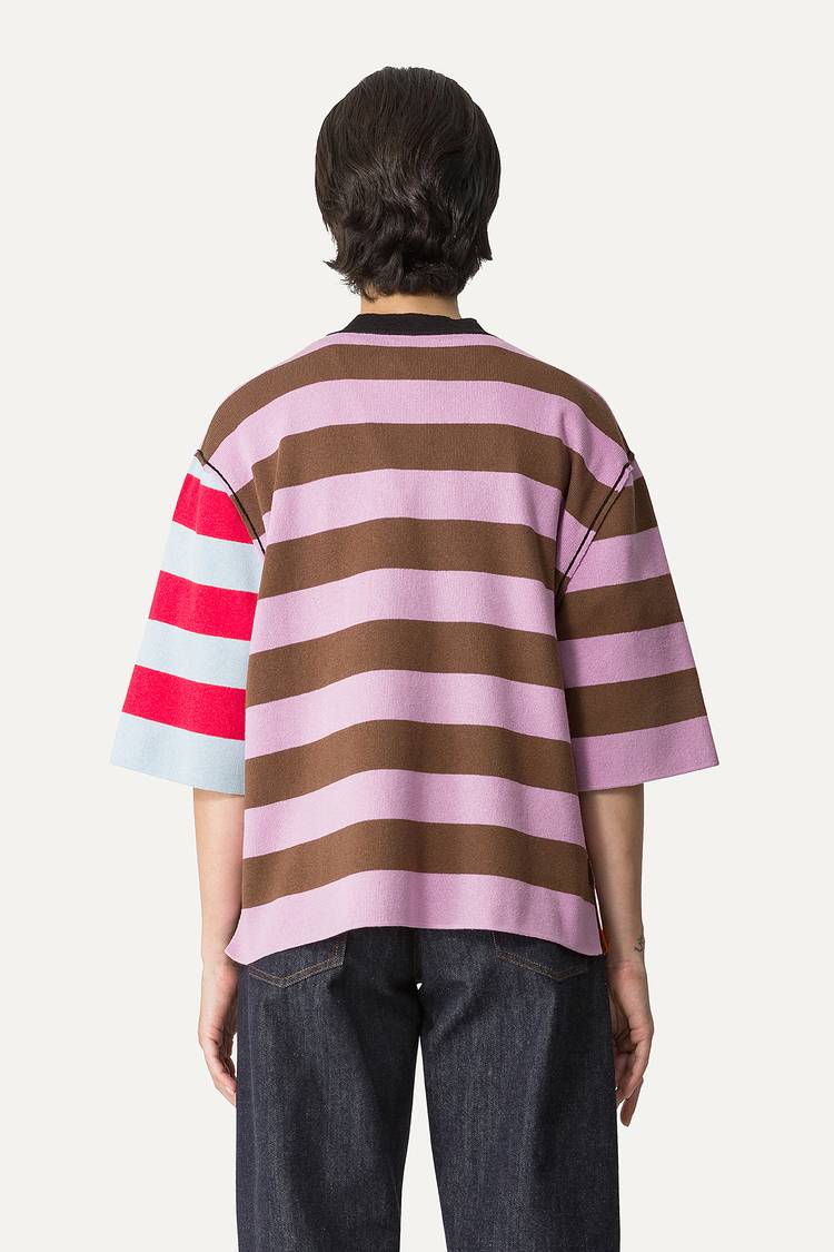 Oof Wear T-SHIRT A RIGHE COLORATE IN COTONE 4055 - LILLA/ARANCIO Promozione Limitata