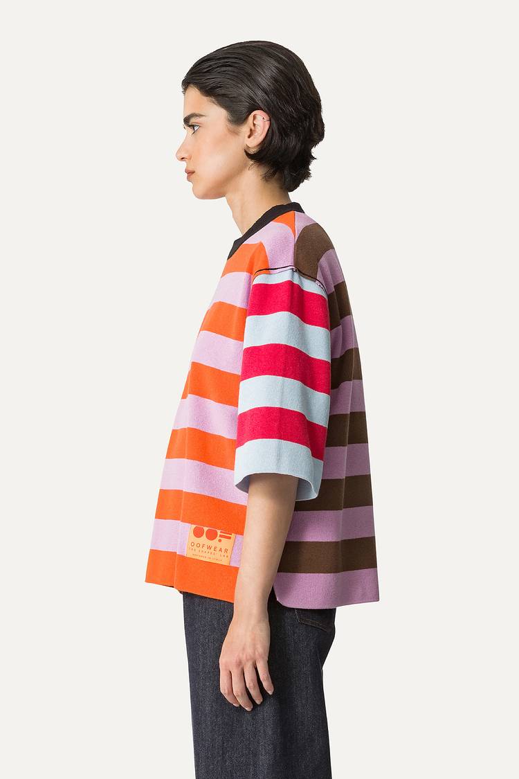Oof Wear T-SHIRT A RIGHE COLORATE IN COTONE 4055 - LILLA/ARANCIO Promozione Limitata