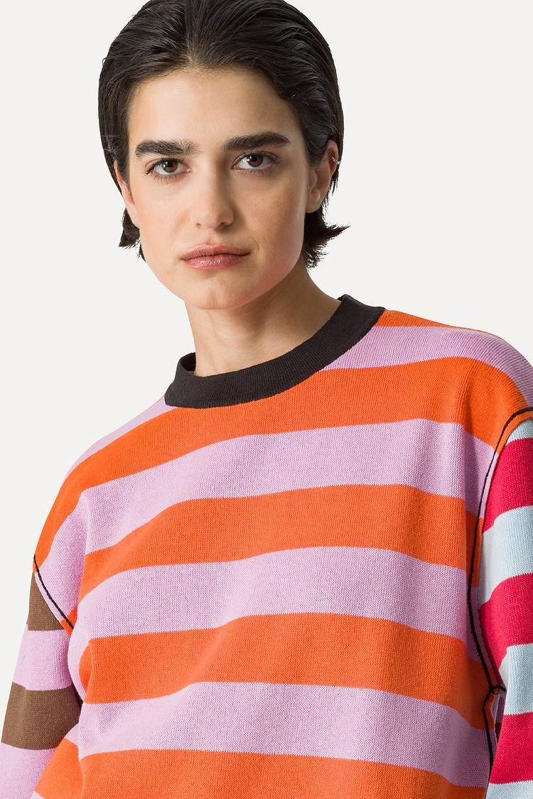 Oof Wear T-SHIRT A RIGHE COLORATE IN COTONE 4055 - LILLA/ARANCIO Promozione Limitata