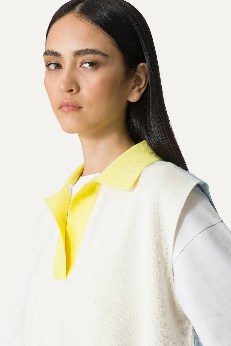 Oof Wear GILET COLORATO IN COTONE 4057 - PANNA/AZZURRO Fino Al -60%