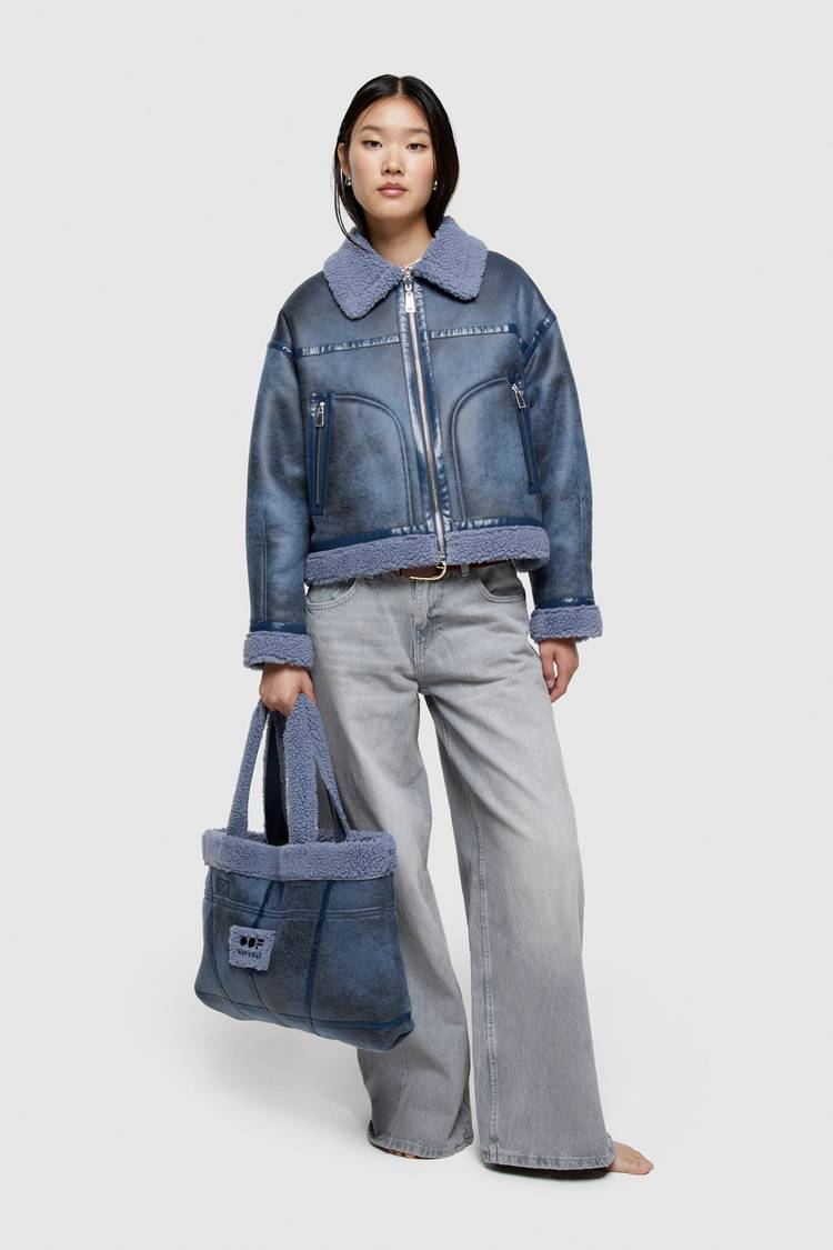 Oof Wear GIACCA CORTA REVERSIBILE 9262 IN ECO-MONTONE - CERULEO/CARTA DA ZUCCHERO Vendita Economica