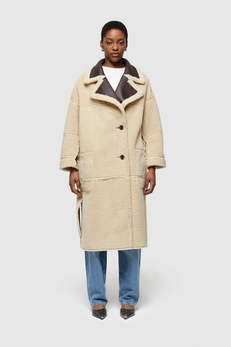Oof Wear CAPPOTTO LUNGO REVERSIBILE 9263 IN ECO-MONTONE - MARRONE/CREMA Saldi Di Fabbrica