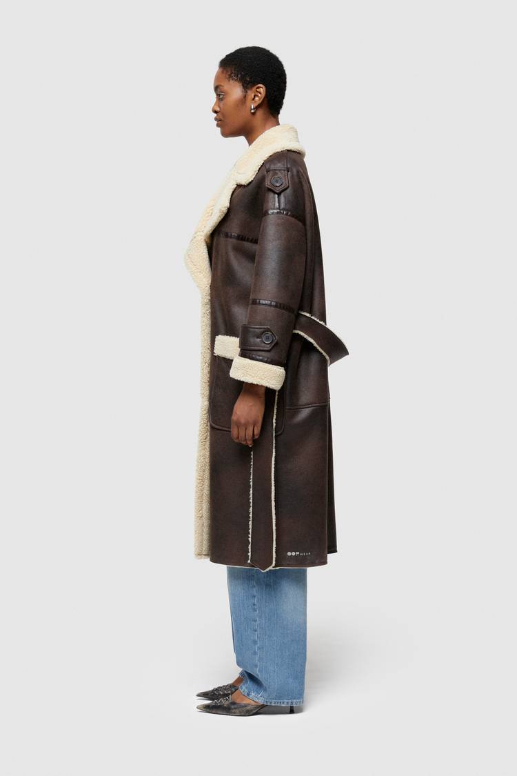 Oof Wear CAPPOTTO LUNGO REVERSIBILE 9263 IN ECO-MONTONE - MARRONE/CREMA Saldi Di Fabbrica
