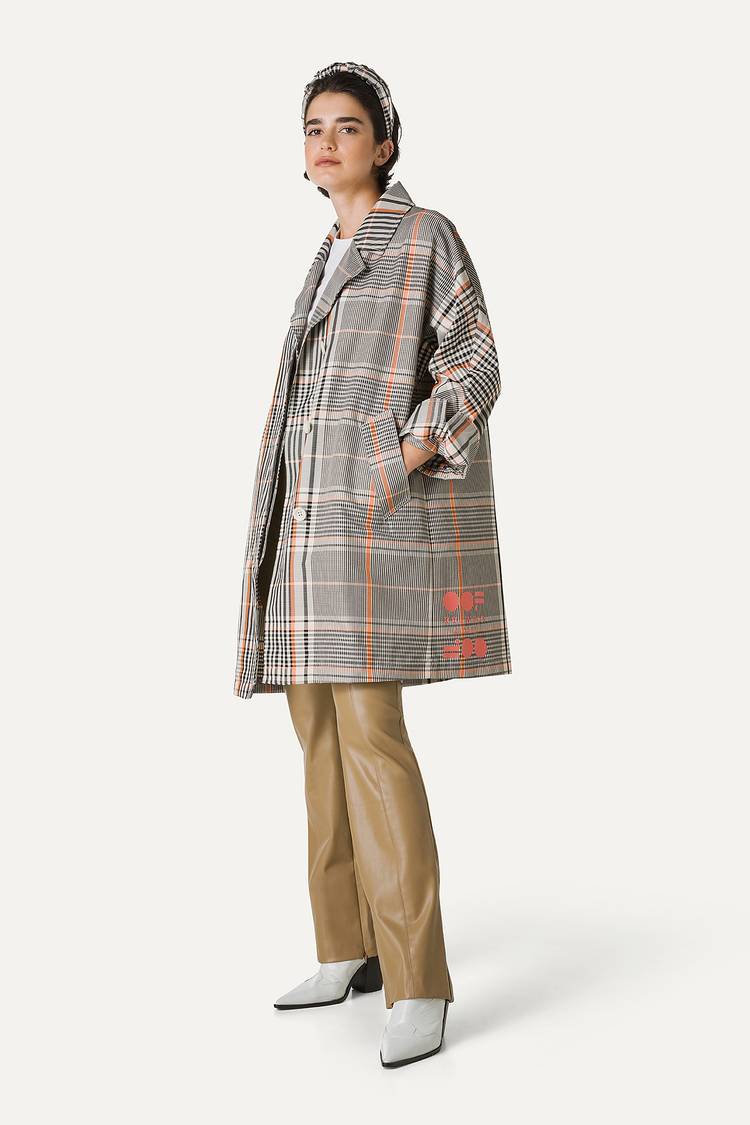 Oof Wear TRENCH IN NYLON MEMORY A DISEGNO CHECK 9138 - ARANCIO/CREMA Italia