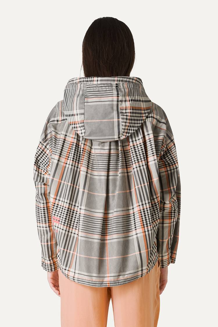 Oof Wear GIACCA CORTA IN NYLON MEMORY CON ARRICIO SULLA SCHIENA A DISEGNO CHECK 9139 - ARANCIO/CREMA Vendita