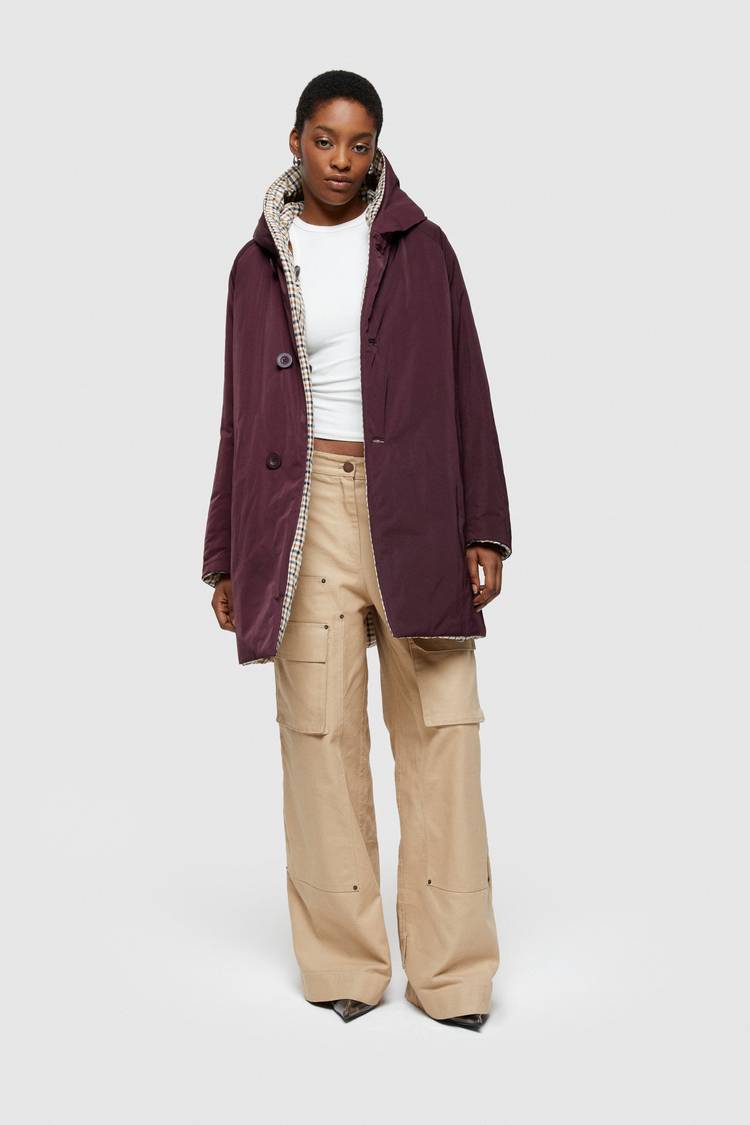 Oof Wear IMPERMEABILE REVERSIBILE 9410 IN NYLON MEMORY CON CAPPUCCIO - MARRONE/PRUGNA Shopping Online