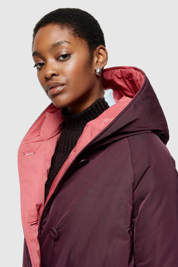 Oof Wear IMPERMEABILE REVERSIBILE 9410 IN NYLON MEMORY CON CAPPUCCIO - PRUGNA/DUST ROSE Affare Del Giorno