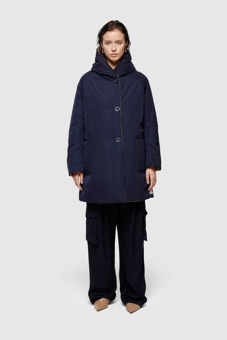 Oof Wear IMPERMEABILE REVERSIBILE 9410 IN NYLON MEMORY CON CAPPUCCIO - BLU NOTTE/CAMMELLO