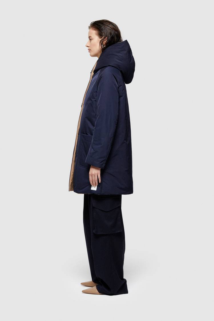 Oof Wear IMPERMEABILE REVERSIBILE 9410 IN NYLON MEMORY CON CAPPUCCIO - BLU NOTTE/CAMMELLO Novità
