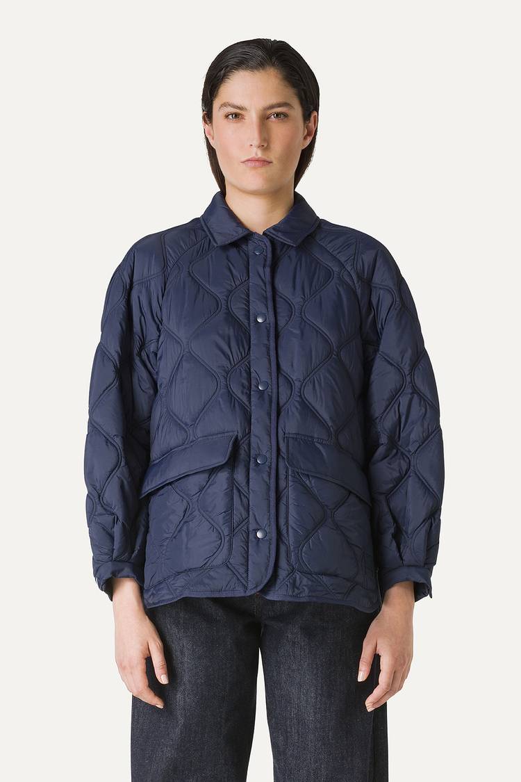 Oof Wear GIACCA A CAMICIA OVER IN NYLON LEGGERO TRAPUNTATO 9222 - BLU NOTTE