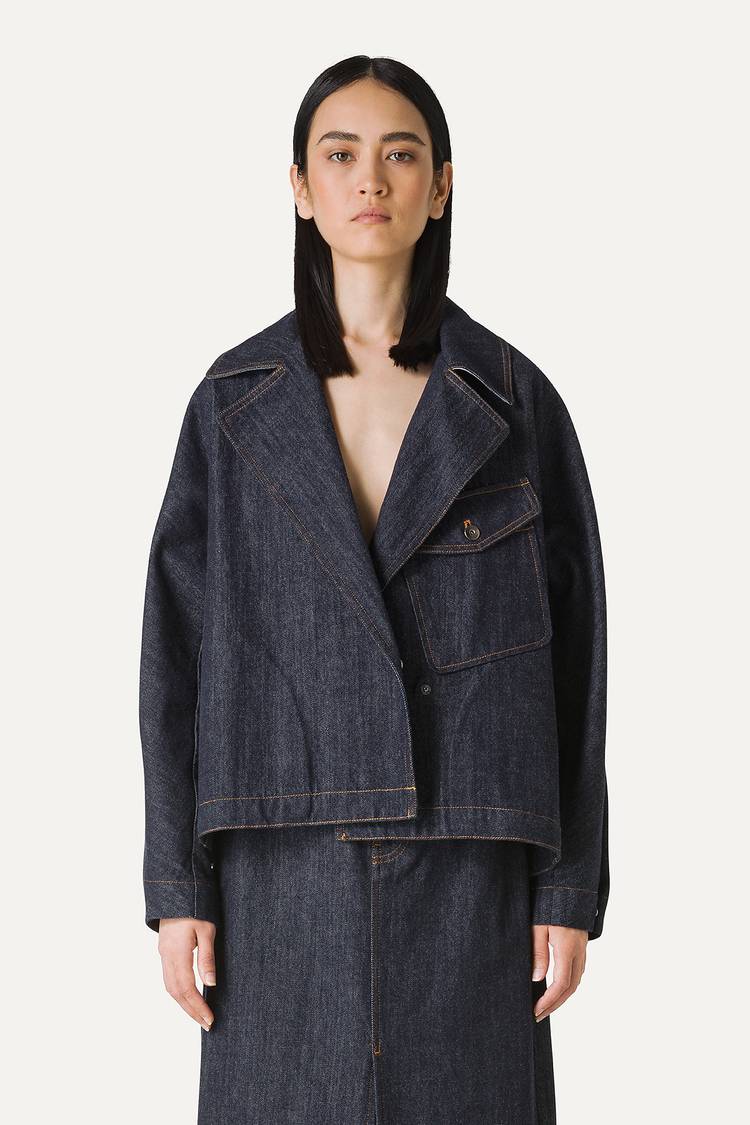 Oof Wear TRENCH CORTO IN DENIM LAVATO 9202 - BLU SCURO