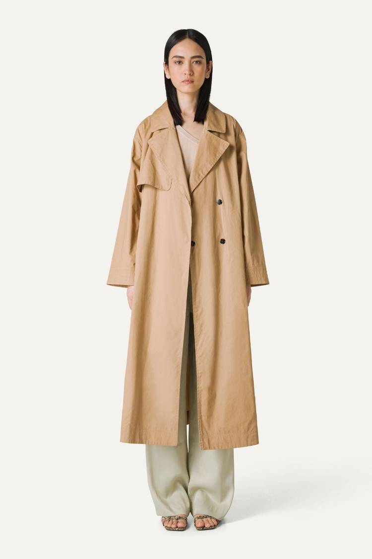 Oof Wear TRENCH LUNGO IN GABARDINA DI COTONE LEGGERO 9203 - NATURALE Vendita Calda