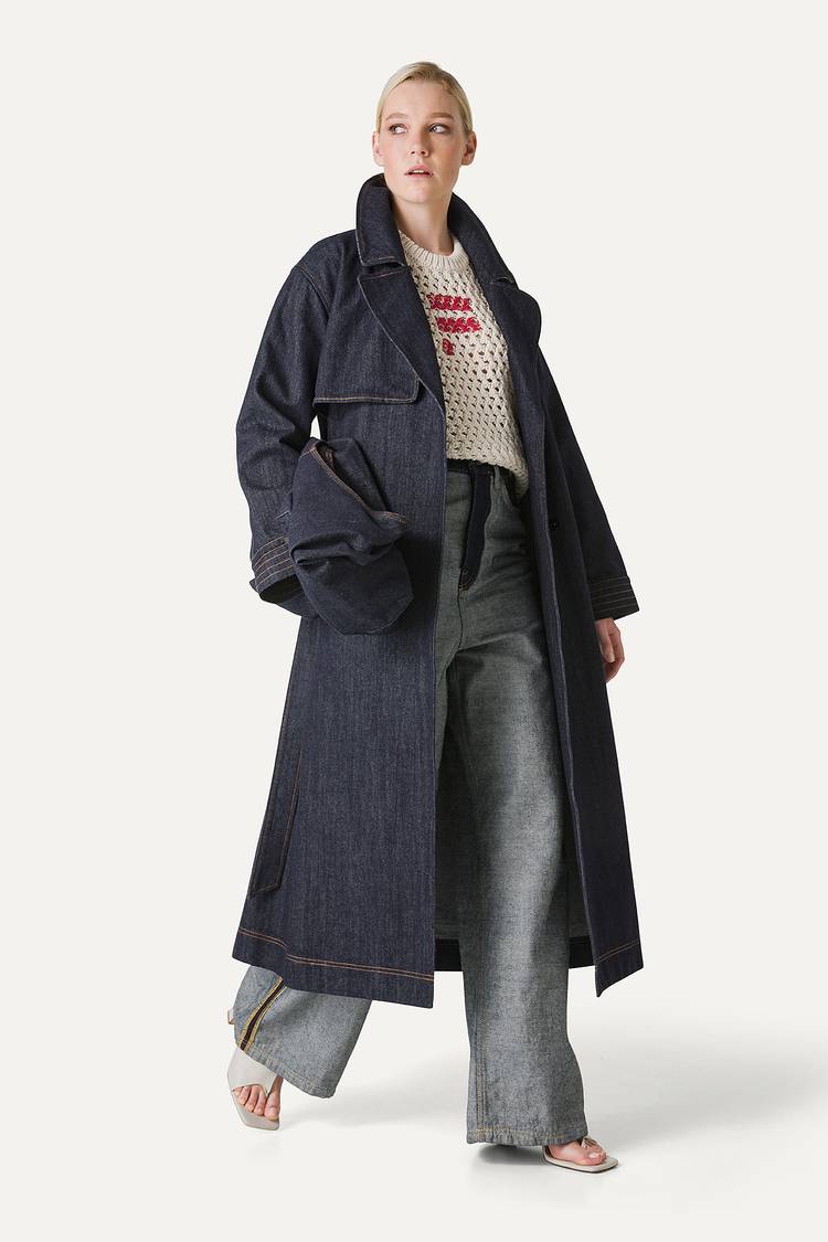 Oof Wear TRENCH LUNGO IN DENIM LAVATO 9203 - BLU SCURO Vendita Economica