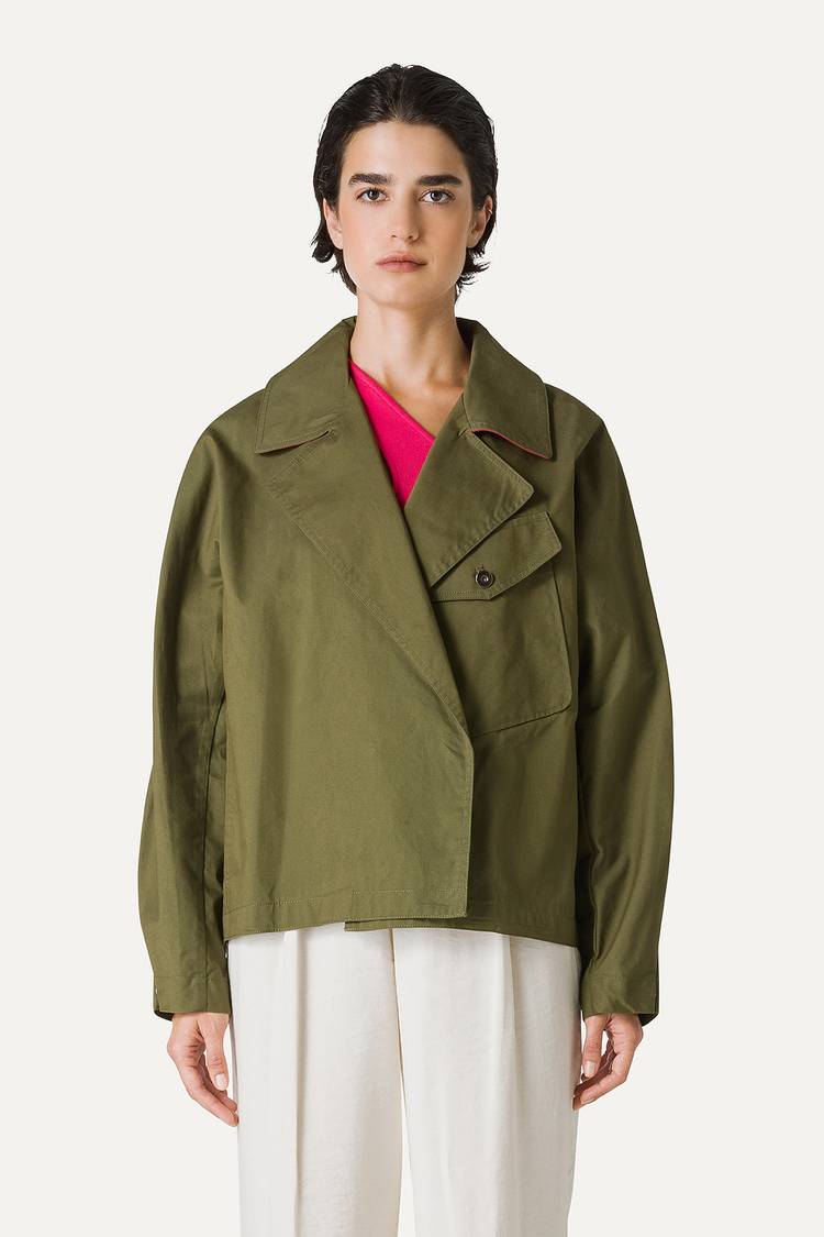 Oof Wear TRENCH CORTO IN GABARDINA DI COTONE LEGGERO 9202 - FORESTA Negozio