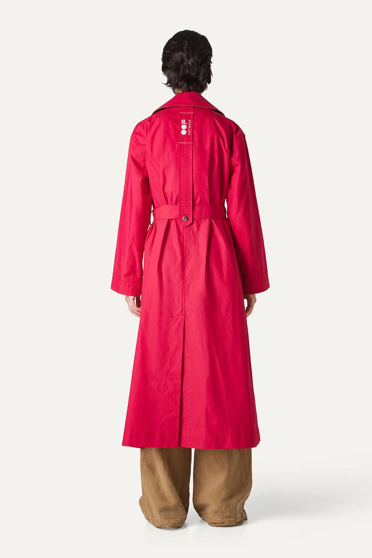 Oof Wear TRENCH LUNGO IN GABARDINA DI COTONE LEGGERO 9203 - LAMPONE Nuova
