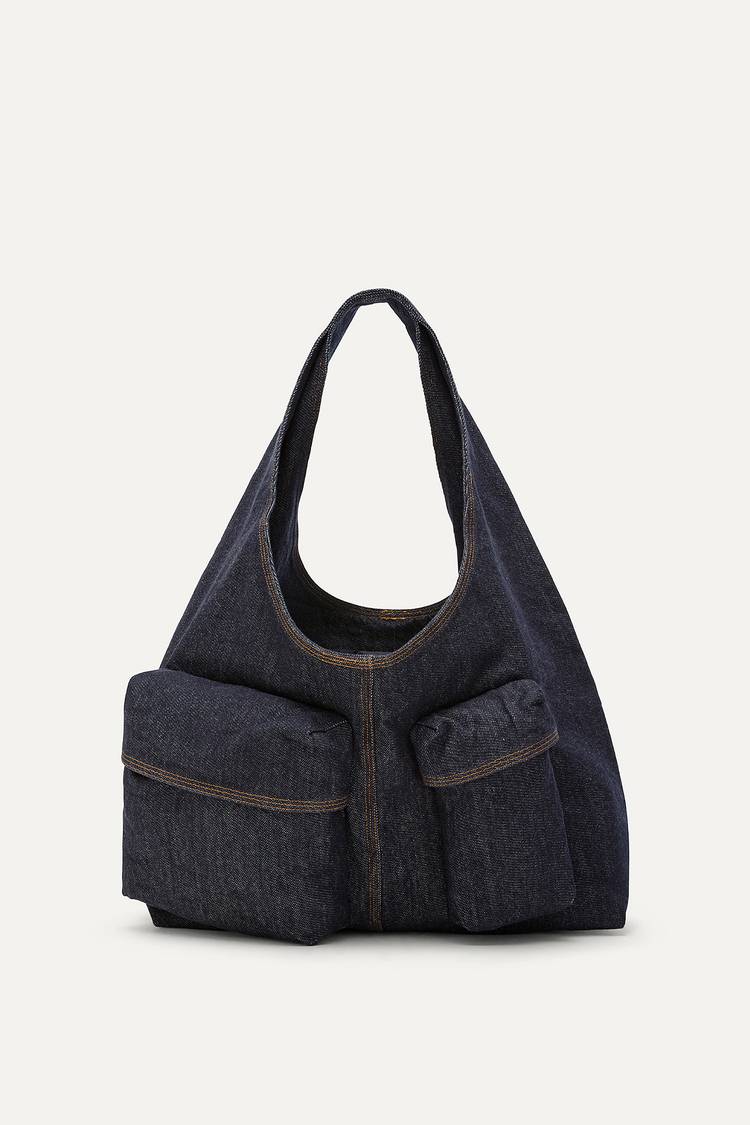 Oof Wear BORSA CON TASCHE IN DENIM LAVATO 3085 - BLU SCURO Vendite Flash