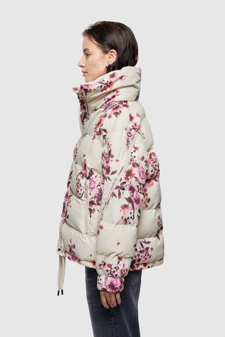 Oof Wear GIACCA CORTA 9251 IN NYLON CON STAMPA FLOREALE - SABBIA/ROSA In Saldo