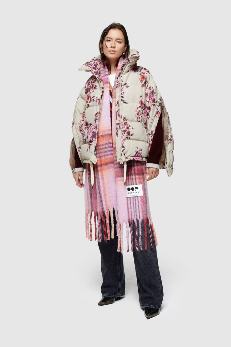 Oof Wear GIACCA CORTA 9251 IN NYLON CON STAMPA FLOREALE - SABBIA/ROSA In Saldo