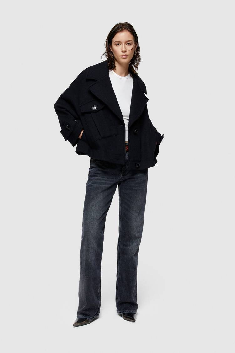 Oof Wear CAPPOTTO CORTO 9268 IN PANNO DI LANA - BLU NOTTE Nuovo
