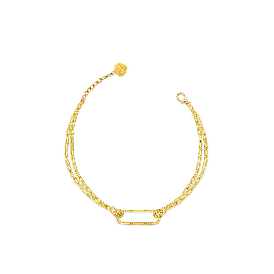 Opsobjects GRACE bracciale con doppia catena e maglia centrale ovale diamantata