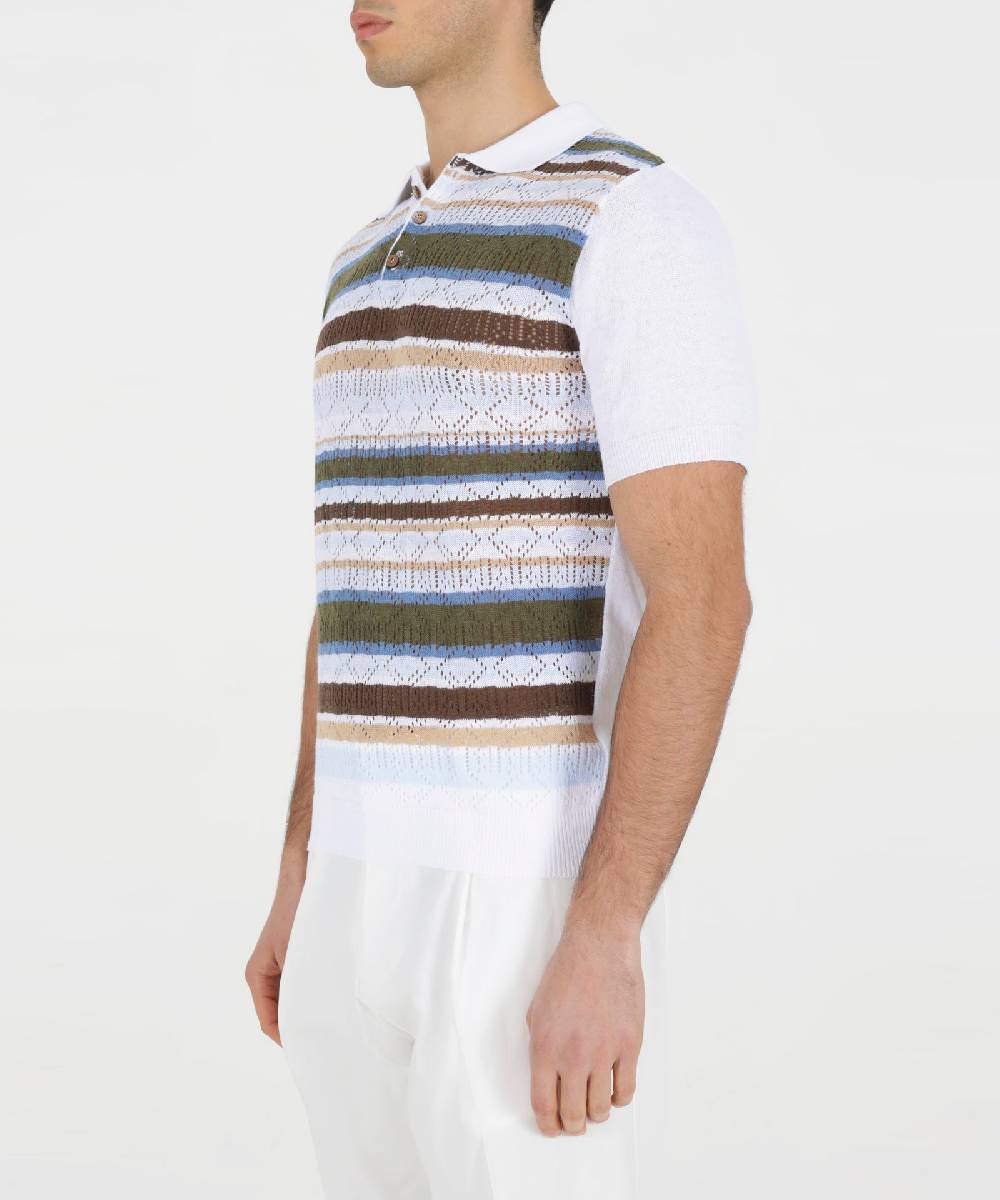 Over D MAGLIA MODELLO POLO CON TRAFORI RIGATA Fino Al -60%