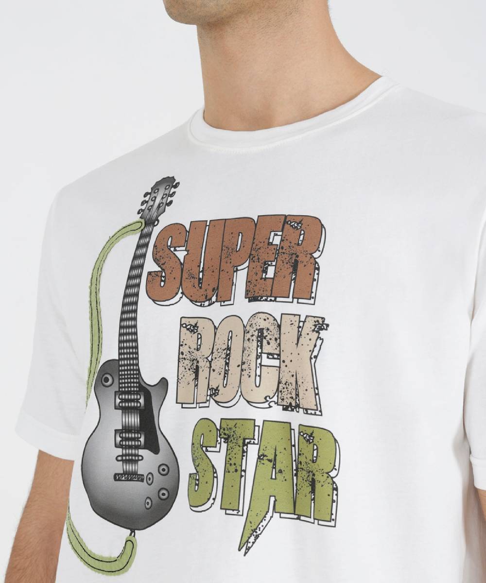 Over D T-SHIRT GRAFICA SUPER ROCK STAR Nuova