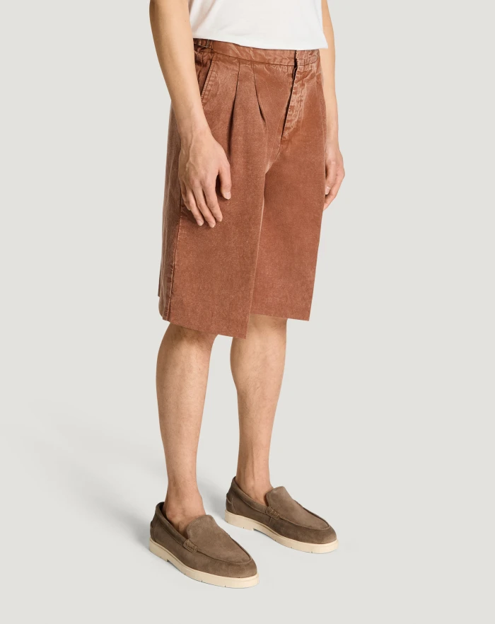 Pantaloni Torino Bermuda in twill di cotone e lino Offerta