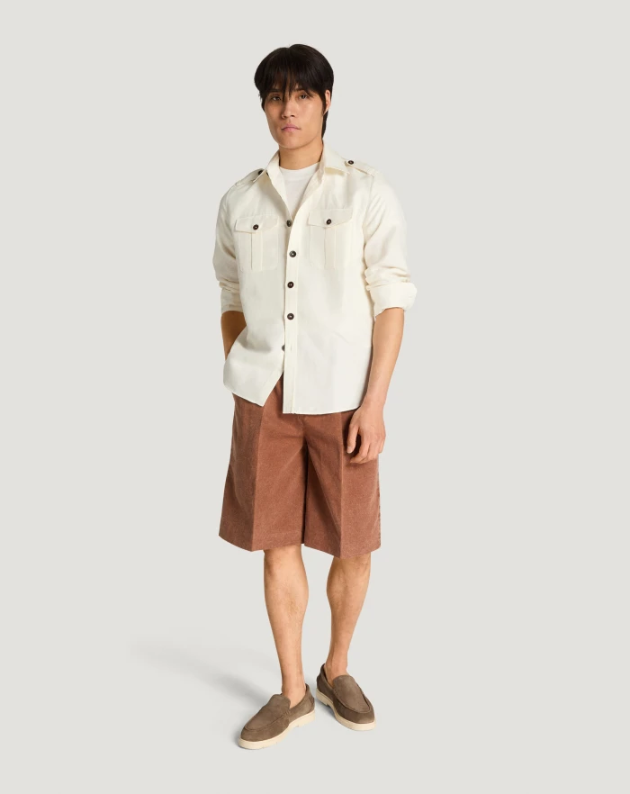 Pantaloni Torino Bermuda in twill di cotone e lino Offerta
