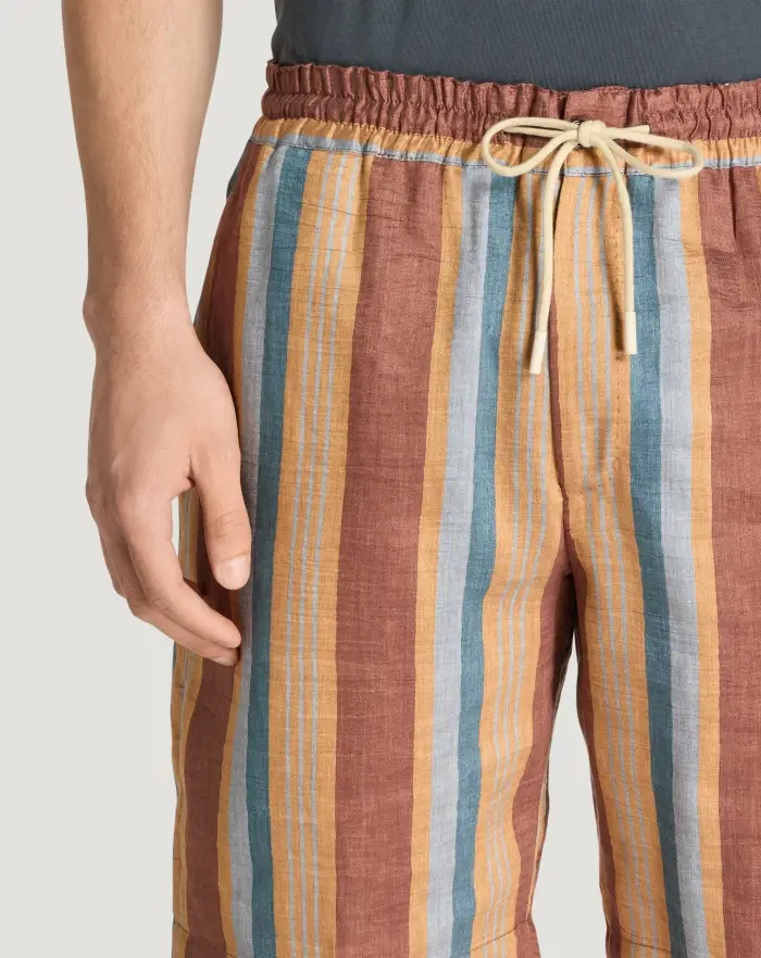 Pantaloni Torino Bermuda in lino fluido a righe Vendita Calda