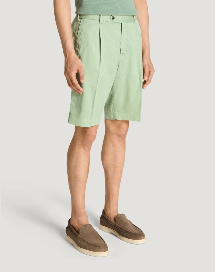 Pantaloni Torino Bermuda in lino stretch délavé Saldi Di Fabbrica