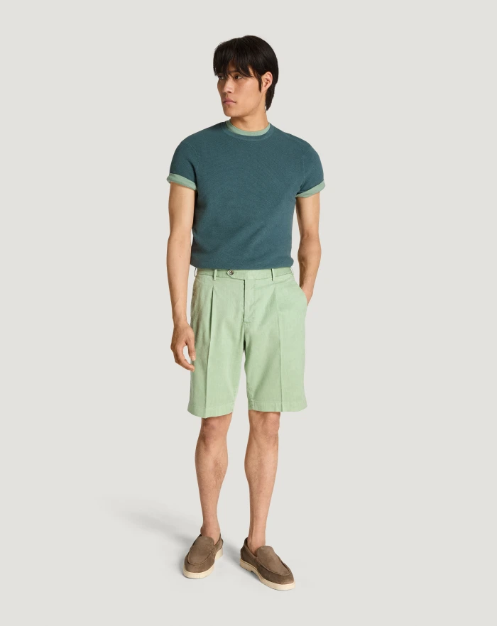Pantaloni Torino Bermuda in lino stretch délavé Saldi Di Fabbrica