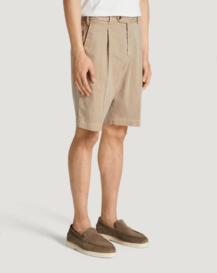 Pantaloni Torino Bermuda in lino stretch délavé Moda