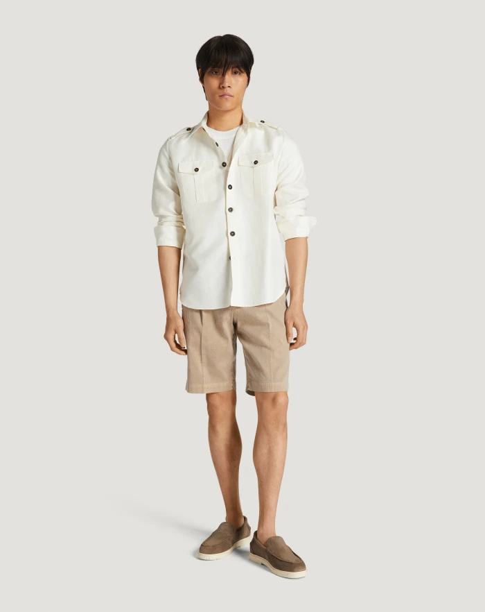 Pantaloni Torino Bermuda in lino stretch délavé Moda