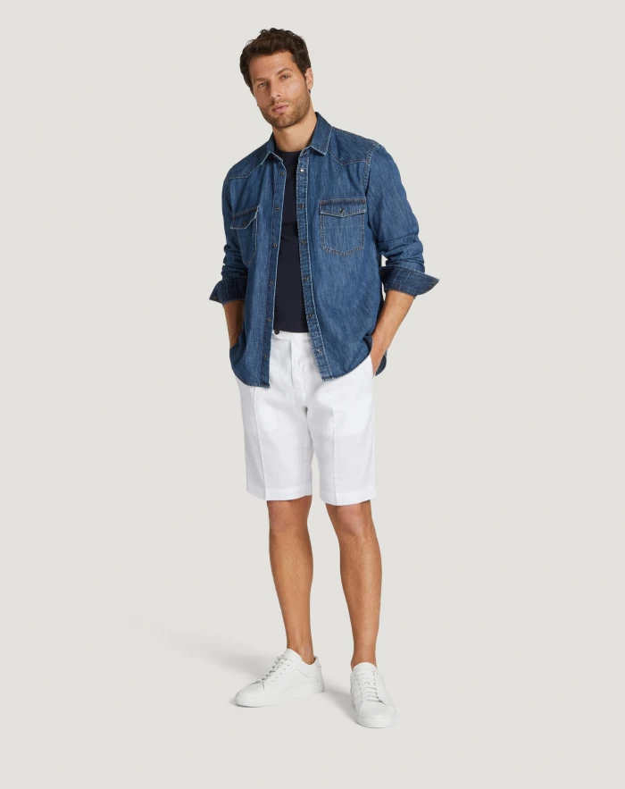 Pantaloni Torino Bermuda in lino stretch délavé Italy