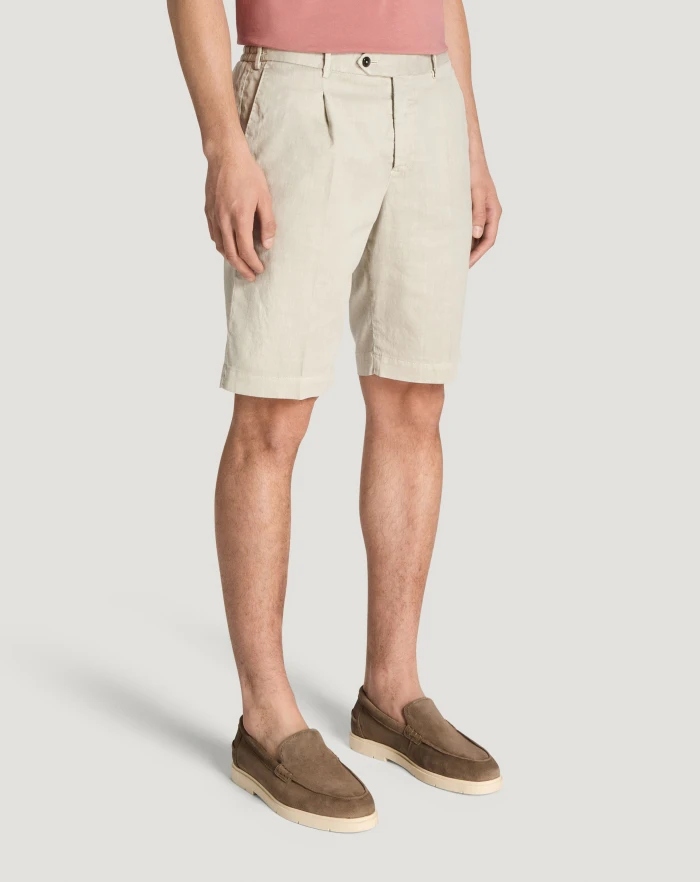 Pantaloni Torino Bermuda in lino stretch délavé In Linea