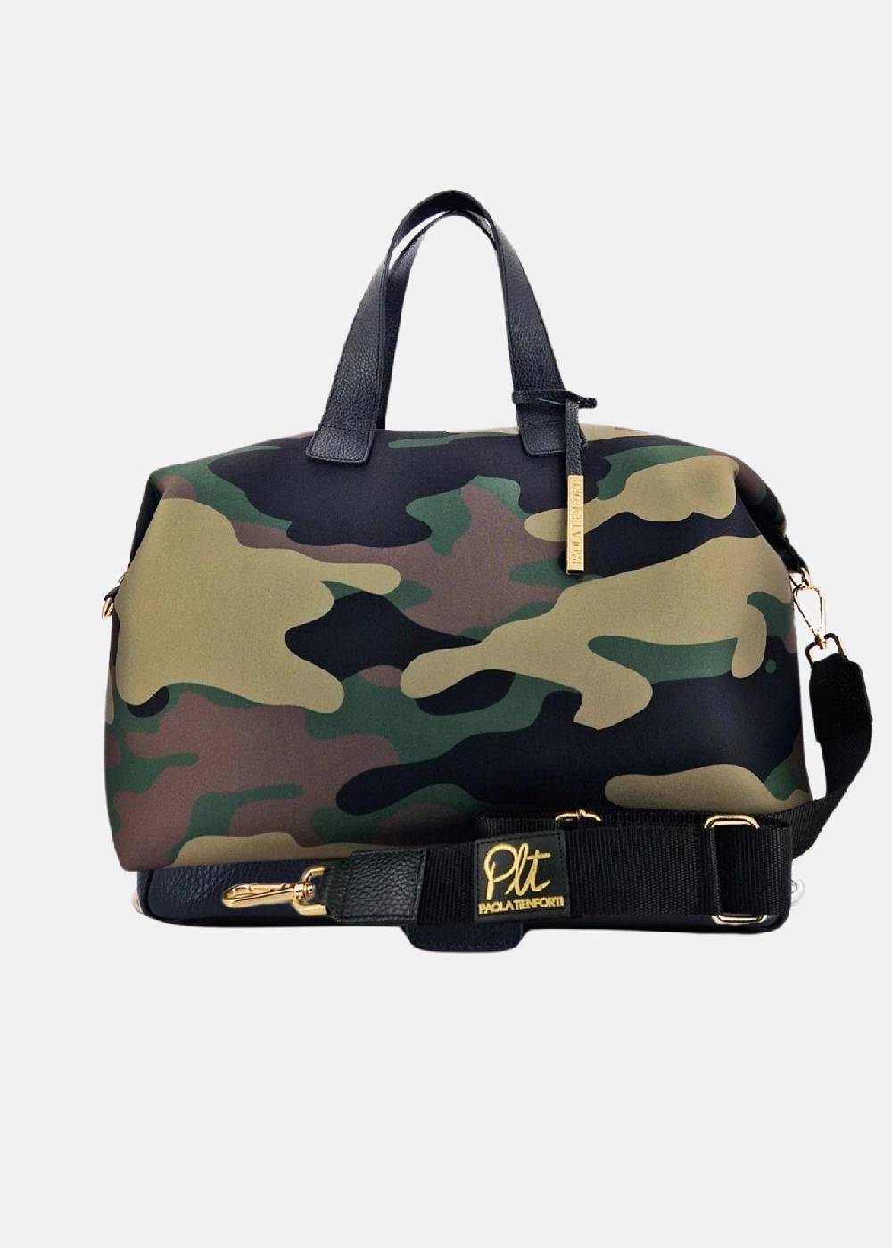 Paola T. Bauletto large in neoprene camouflage con dettagli oro Negozi Online
