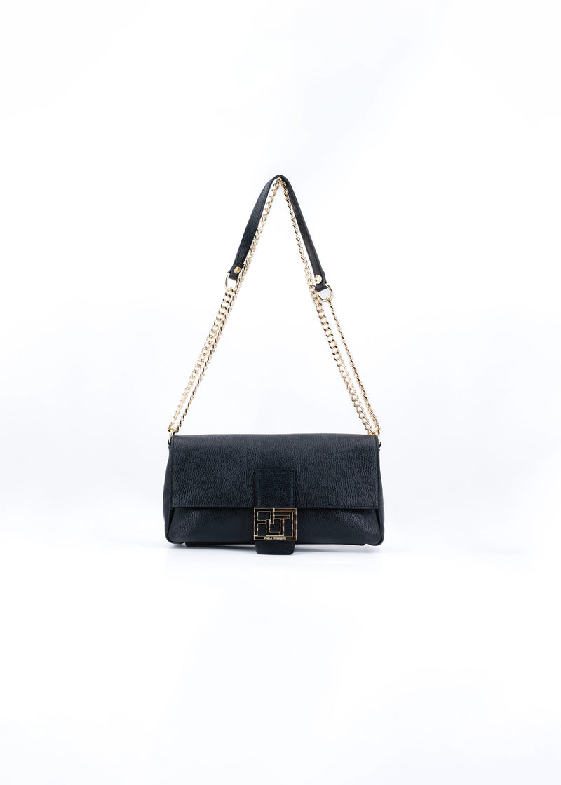 Paola T. Baguette medium in pelle morbida con dettagli oro Vendita Calda