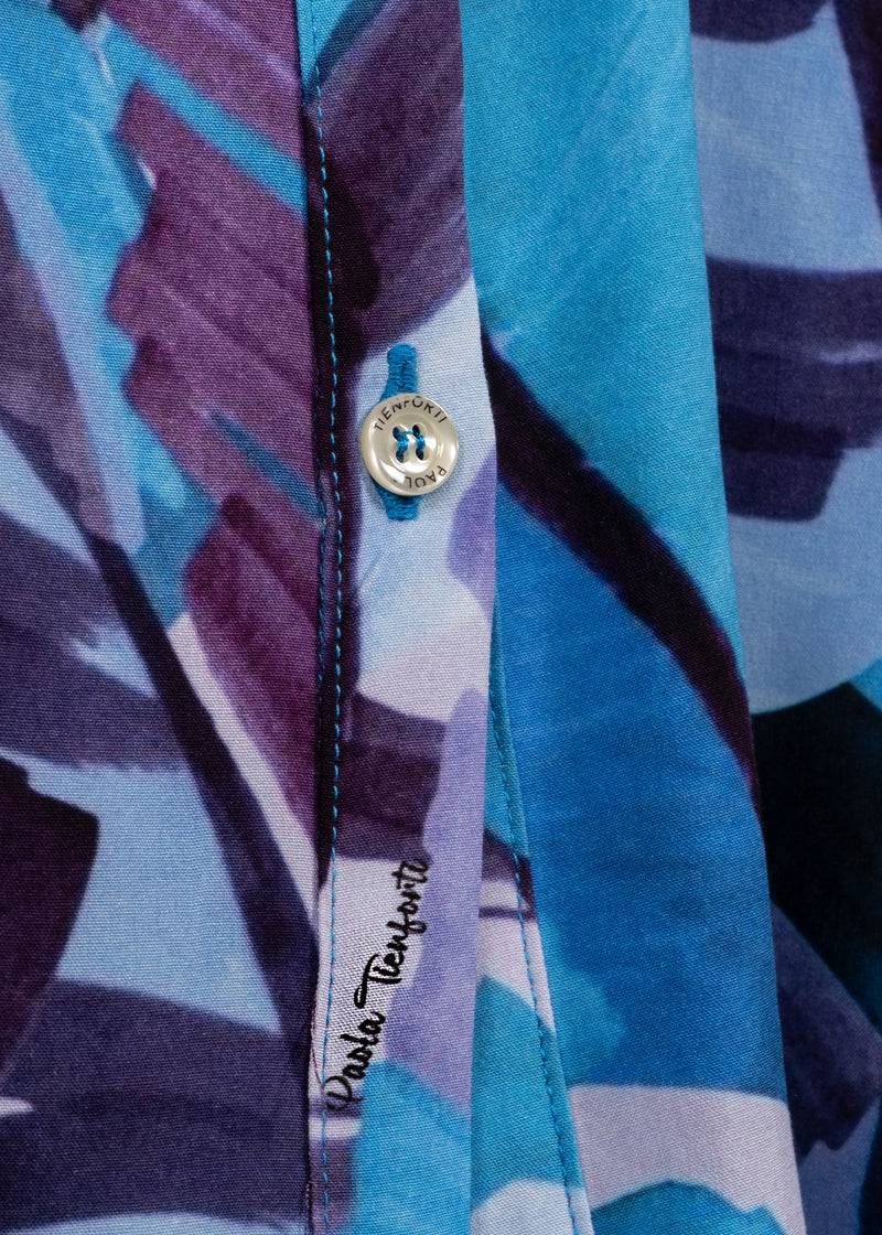 Paola T. Camicia in viscosa stampa Palm Blue Vendita