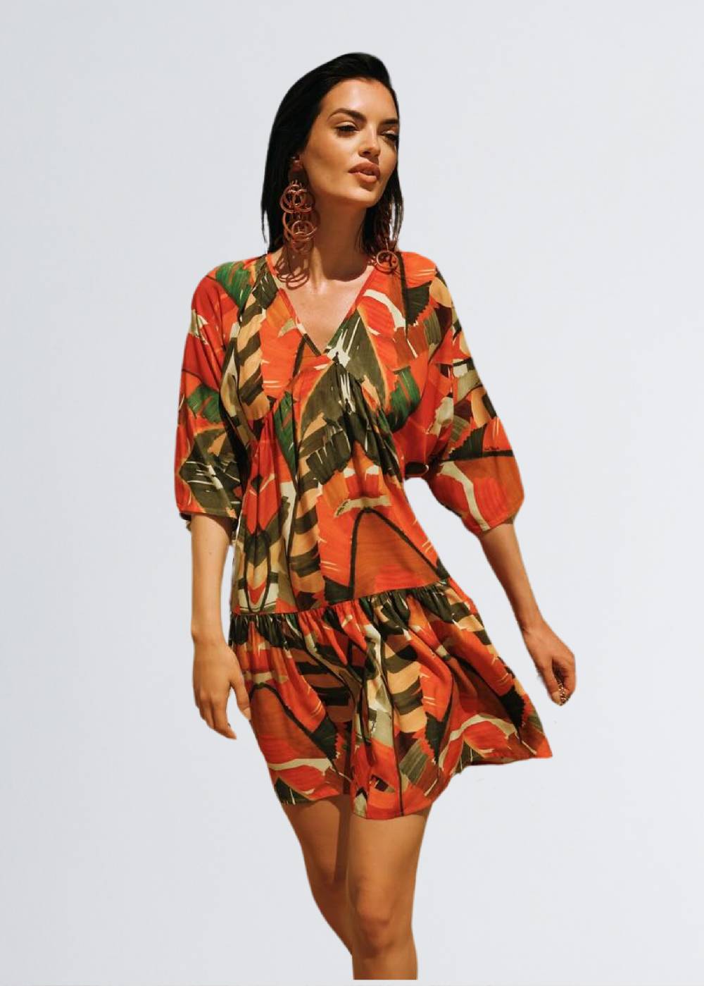 Paola T. Abito in viscosa stampa palm Promozione Limitata