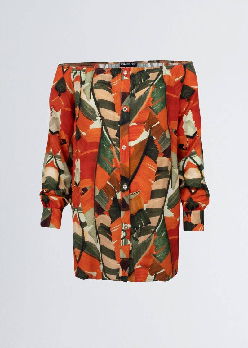 Paola T. Camicia in viscosa stampa Palm Orange Affare Del Giorno