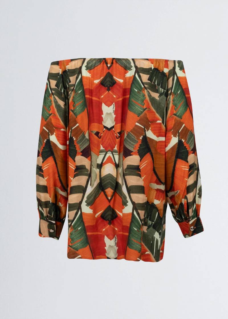Paola T. Camicia in viscosa stampa Palm Orange Affare Del Giorno