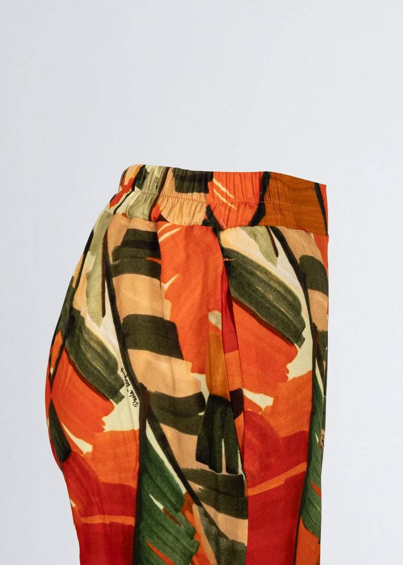 Paola T. Pantalone palazzo in viscosa stampa palm Prezzo Ridotto