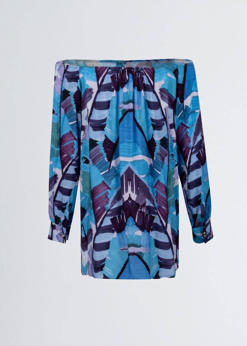 Paola T. Camicia in viscosa stampa Palm Blue Outlet