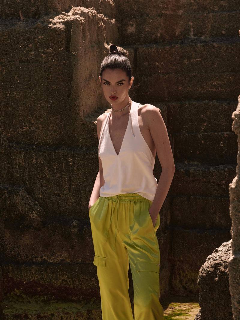 Paola T. Pantalone cargo in raso di viscosa Negozio