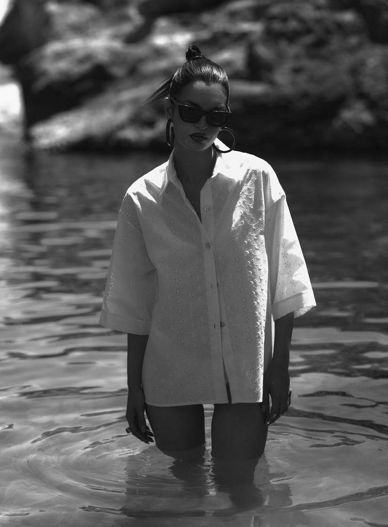 Paola T. Camicia In cotone sangallo Affare Del Giorno