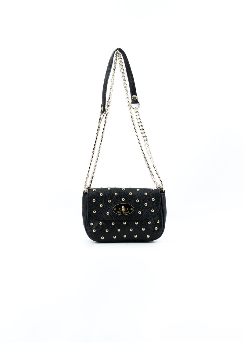 Paola T. Baguette mini in pelle con rivetti oro Vendita Economica
