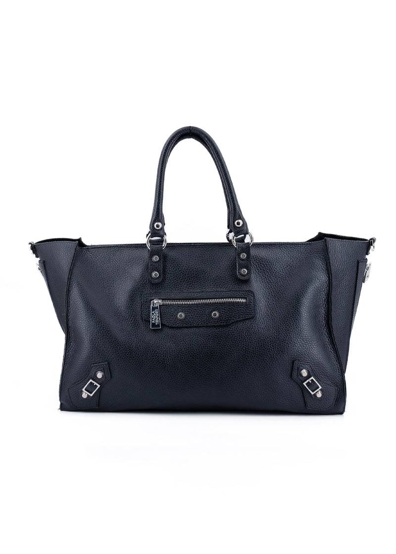 Paola T. Shopper in pelle morbida con dettagli argento Negozio